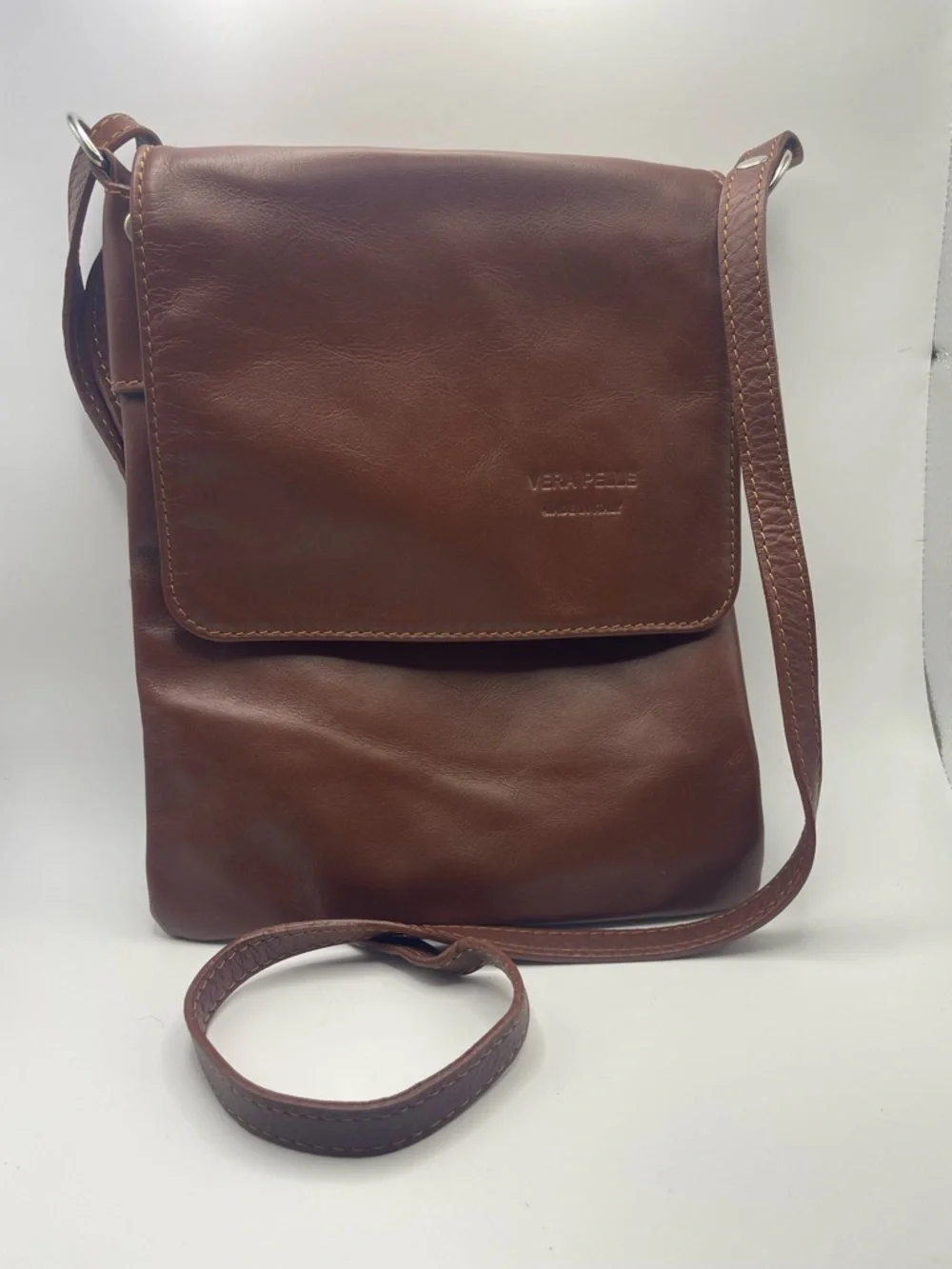 Vera Pelle Brown Leather Crossbody Bag - Classic Women's Shoulder‎ Bag